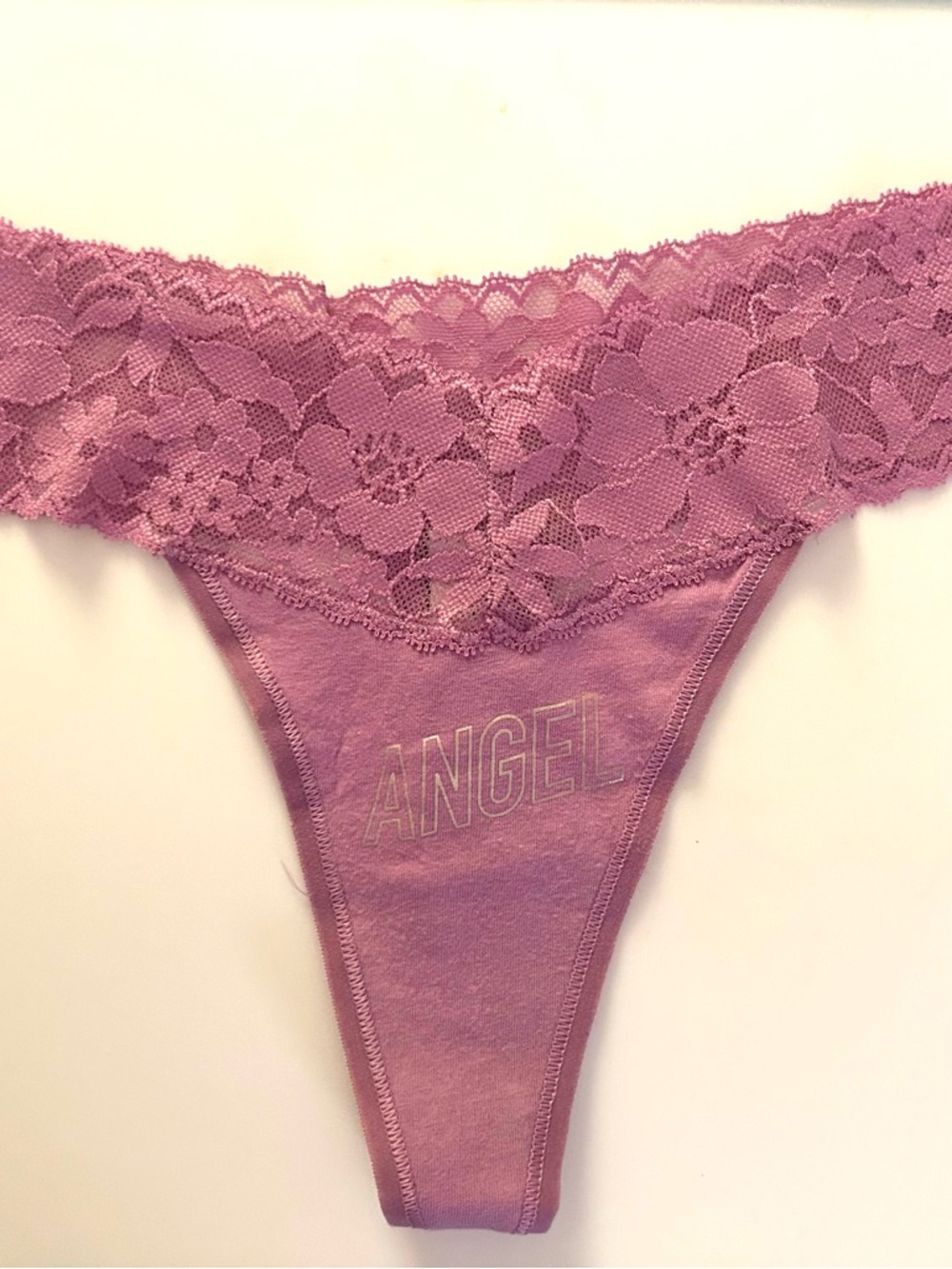 Victoria's Secret Lace-Trim Thong Panty in Dusty Rose NWOT